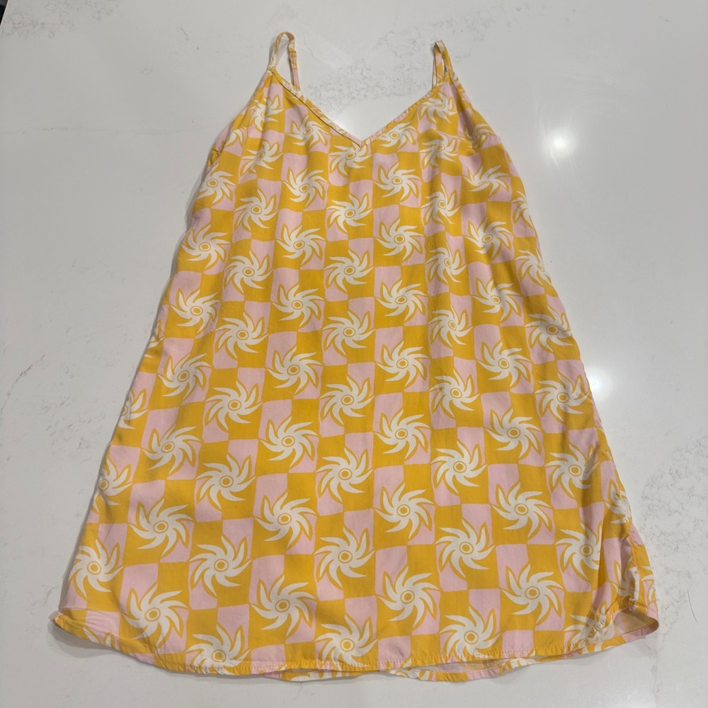 Billabong Womens Yellow Pink Checkered Sun Spiral Slip Mini Dress 90s Babe